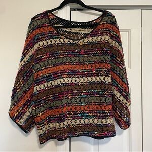 Verducci Crocheted Oversized Multi‎ Colored Short Sleeve Sweater Size XL